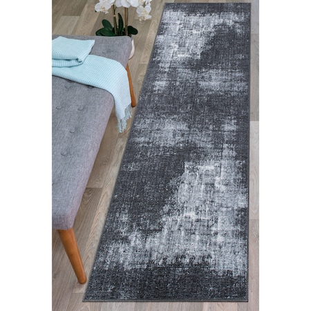 World Rug Gallery Contemporary Distressed Abstract Machine Washable Dark Gray Runner Rug 2'6''x7' 5075DARKGRAY2X7